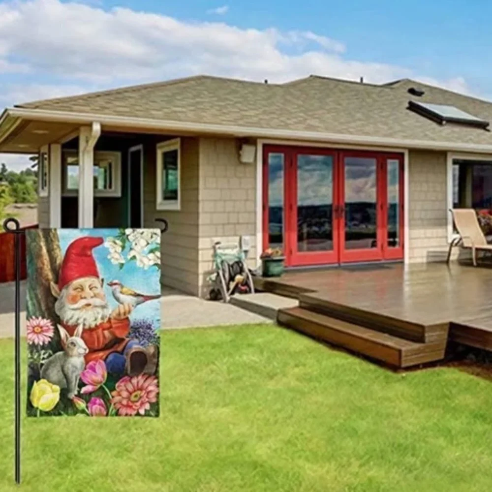 Garden Gnome Flag Garden Yard Flag All Weather Floral 12.5 x 18 inch Multicolor
